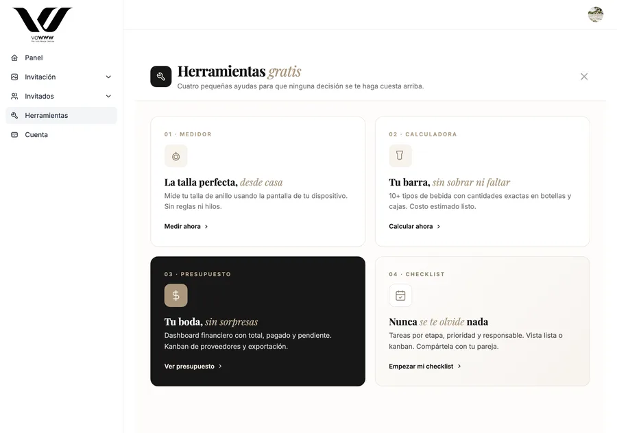 Las cuatro herramientas gratis en el panel real de vowww